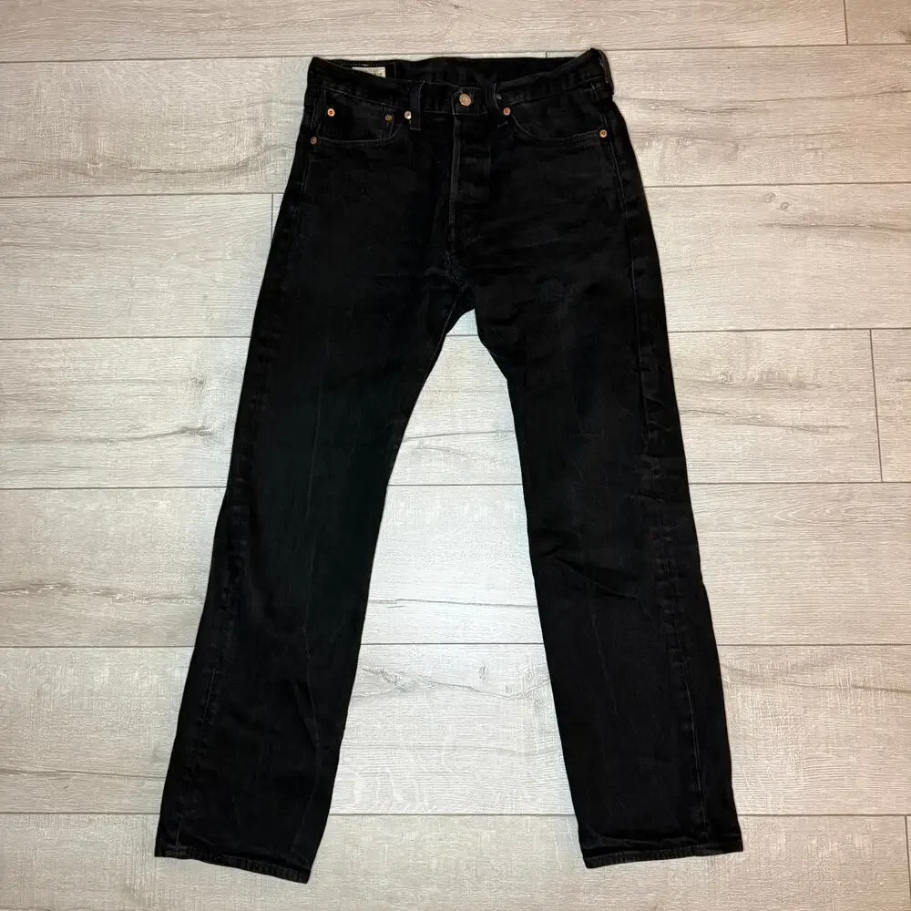 Men’s Levi’s Premium 501 Original Fit Jeans Washed Blk Denim W32 L32 Button Fly